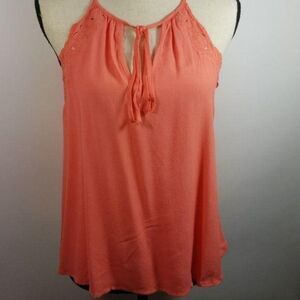Lush Halter Top Small Women's Embroidered Accents Keyhole Scalloped Tank